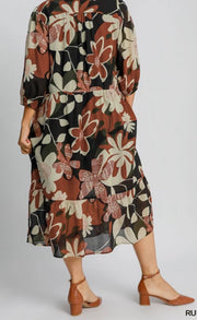 Umgee Midi Fall Print Dress Plus