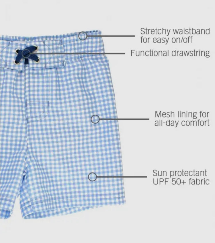 Rugged Butts Cornflower Blue Gingham Swim Shorts