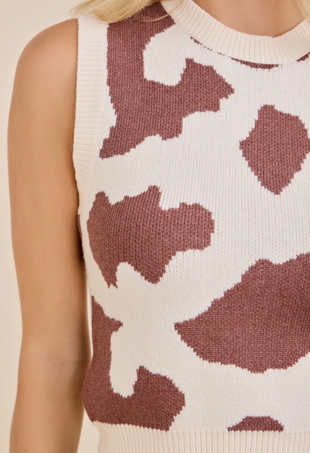 Cow Print Knit Vest