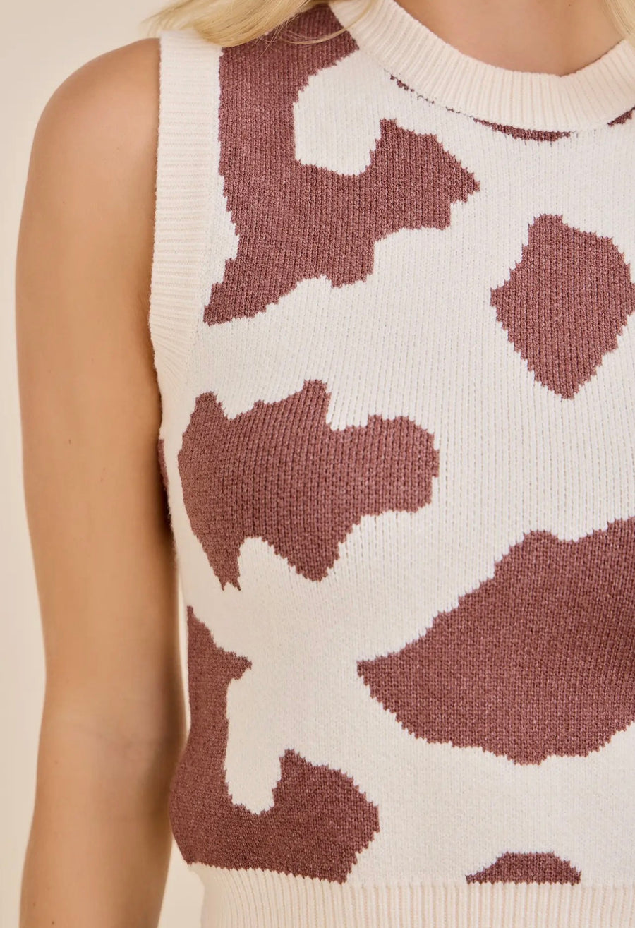 Cow Print Knit Vest