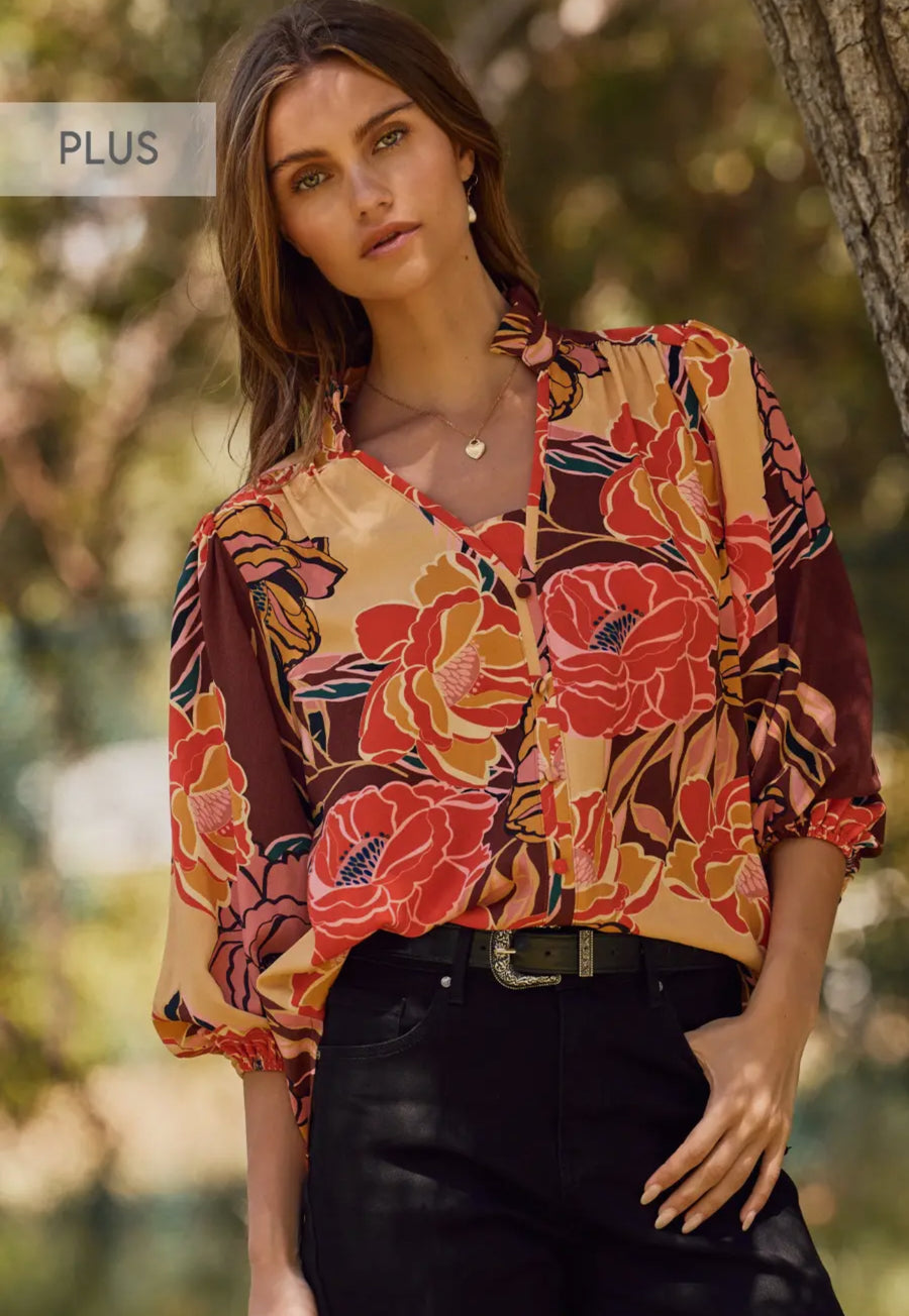 Oddi 3/4 sleeve Blouse w Fall Florals