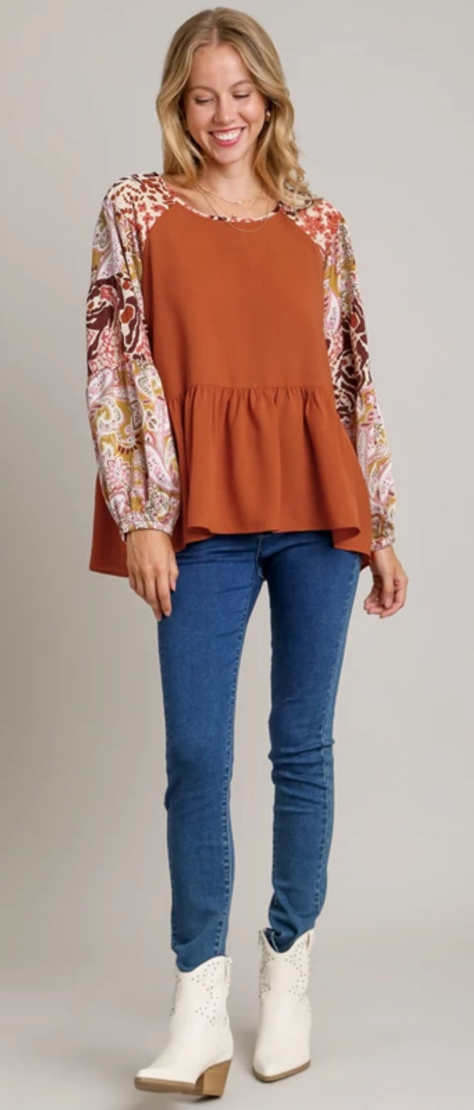 Umgee BabyDoll Print Sleeve Top