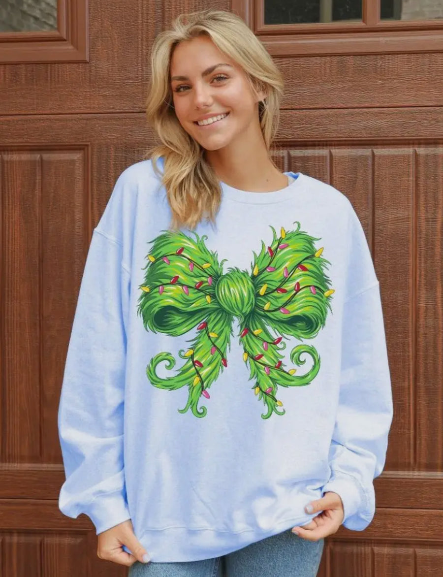 Grinch Christmas Bow Crew Neck