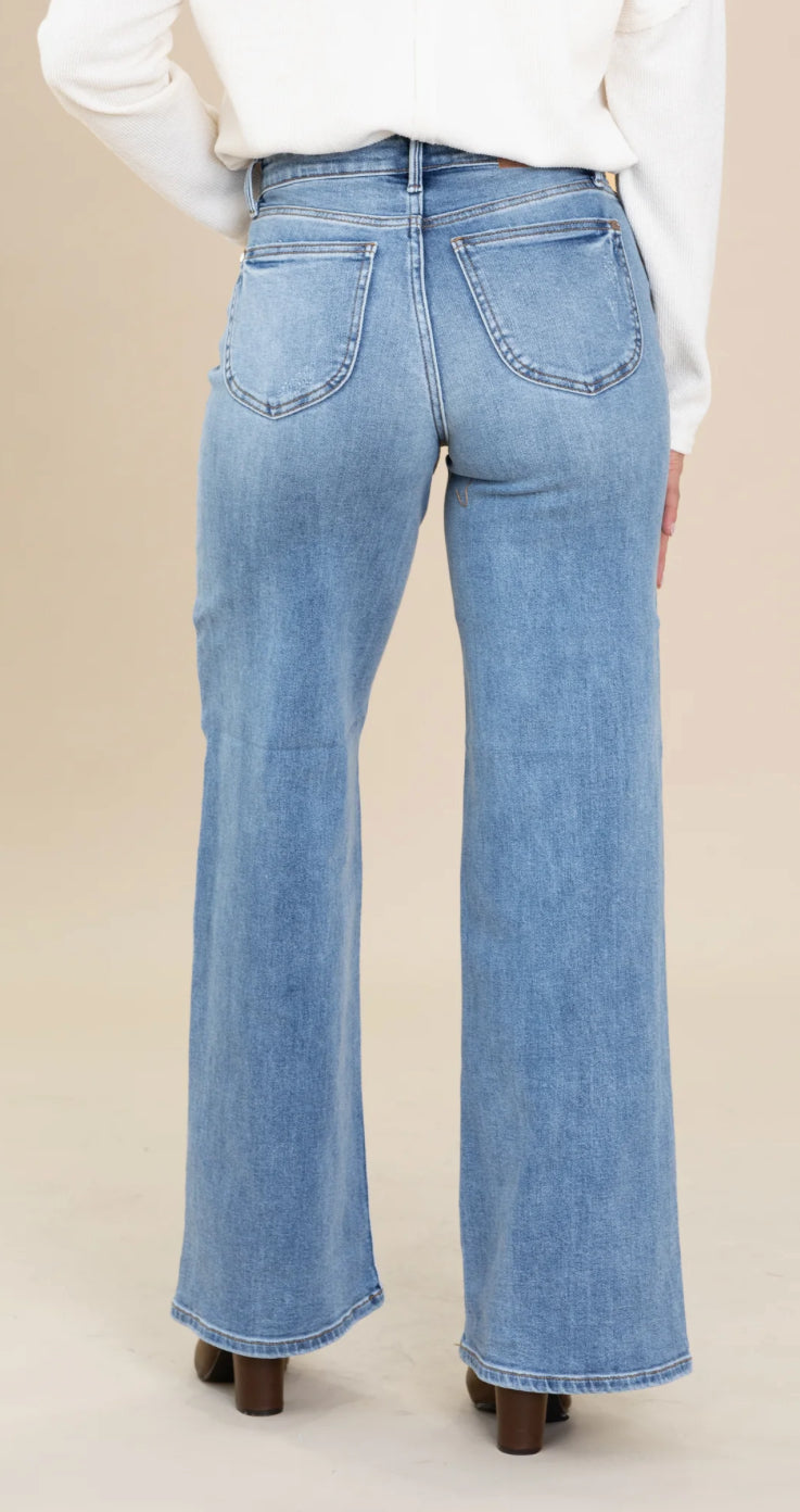 Judy Blue Retro Vintage Wash Wide Leg Jeans
