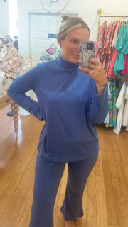 Carole Christian Super Rib Mock Neck Pant Set - Blue Available only!!!!