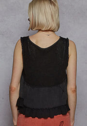 POL Sleeveless Contrast Thermal Cropped Babydoll Top