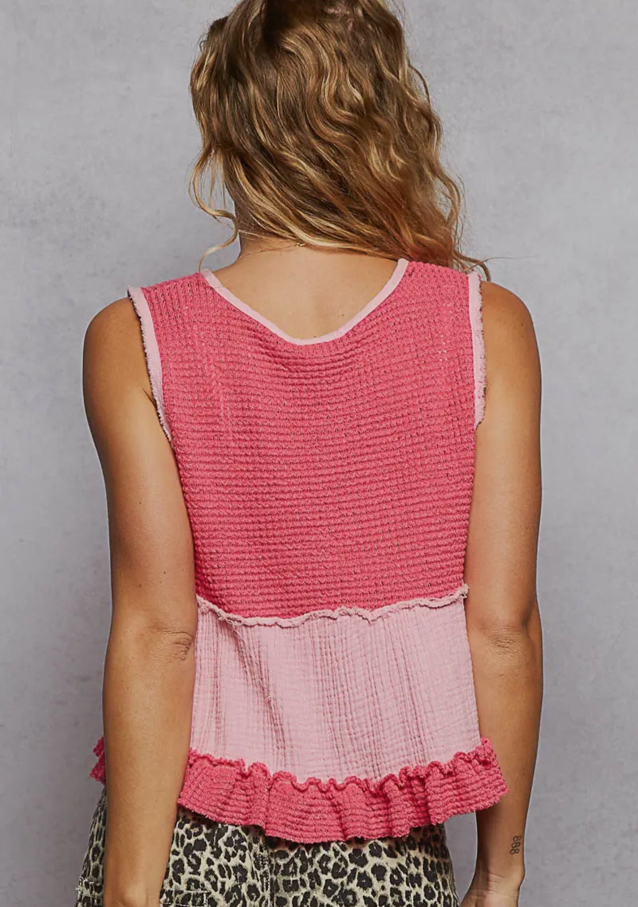 POL Sleeveless Contrast Thermal Cropped Babydoll Top