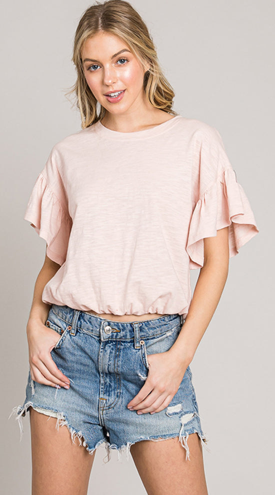 Washed Cotton Ruffle Sleeve Top