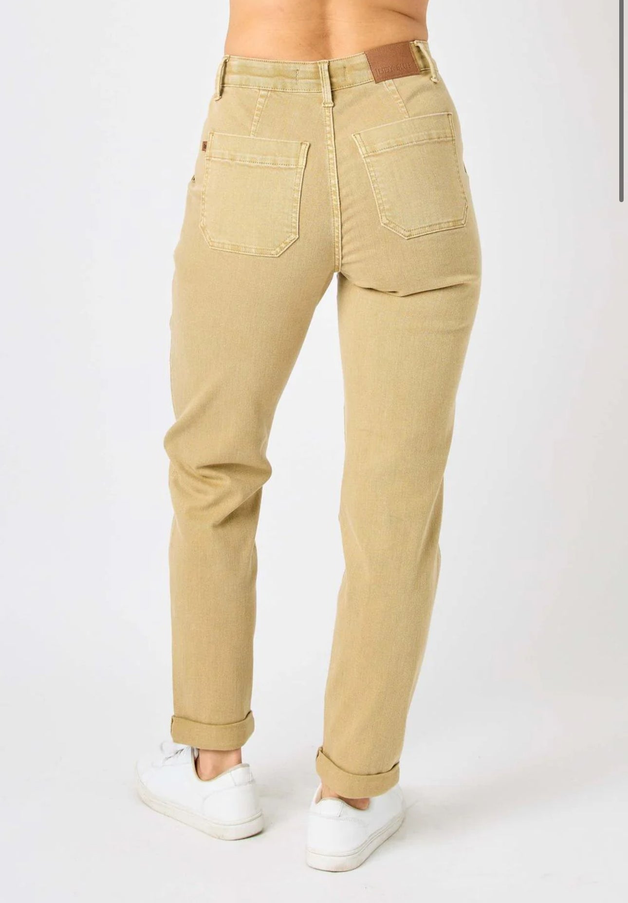 Judy Blue High Waist Garment Dyed Khaki Cuffed Jogger Denim