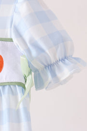 Blue Pumpkin Embroidery Gingham Bubble