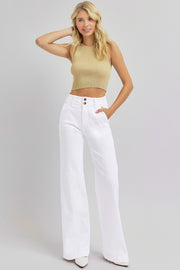 RISEN Full Size Tummy Control Double Button Wide Leg Jeans