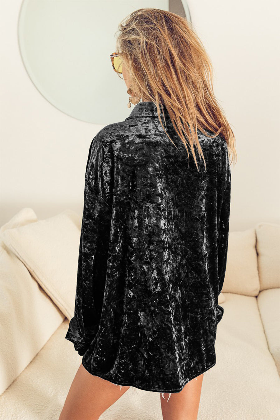 BiBi Button Up Long Sleeve Velvet Shirt